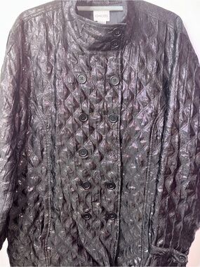 Chico's Shimmery Black Quilted Double-Breasted Blazer